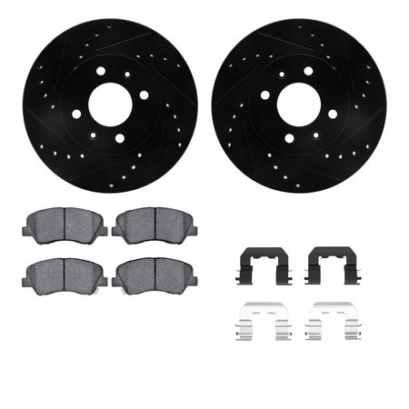 DYNAMIC FRICTION CO 8312-03070, Rotors-Drilled, Slotted-BLK w/ 3000 Series Ceramic Brake Pads incl. Hardware, Zinc Coat 8312-03070